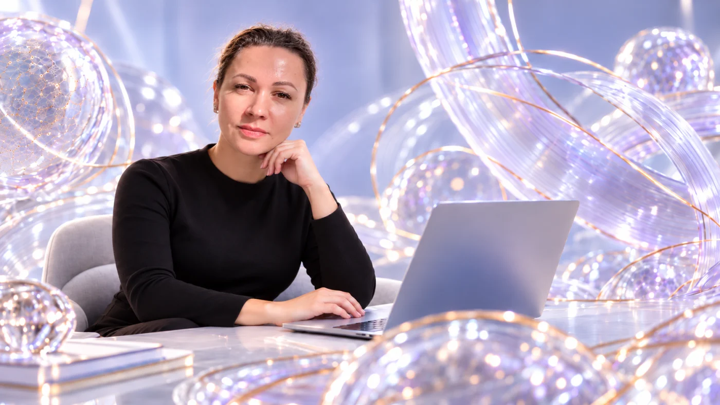 Валентина Меланина за ноутбуком